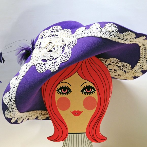 Women’s Picture Frame Wide Brim Hat 100% Wool OOAK main image 4